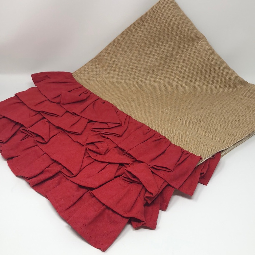 Christmas Burlap and Red Ruffle Table Runner